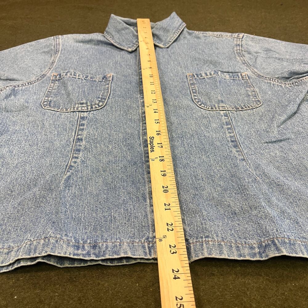 Vintage Denim & Co Shirt Womens Medium Blue Denim Snap Cropped HONG KONG 90s - Picture 5 of 8